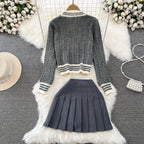 Twisted Cardigan&Pleated Skirt 2Pcs