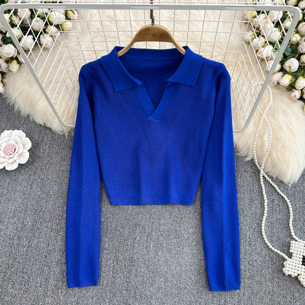 Vintage Lapeled Slim-fit Knitwear