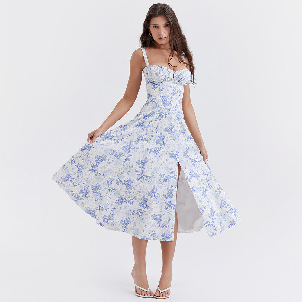 Backless Floral Printed Slip Dress