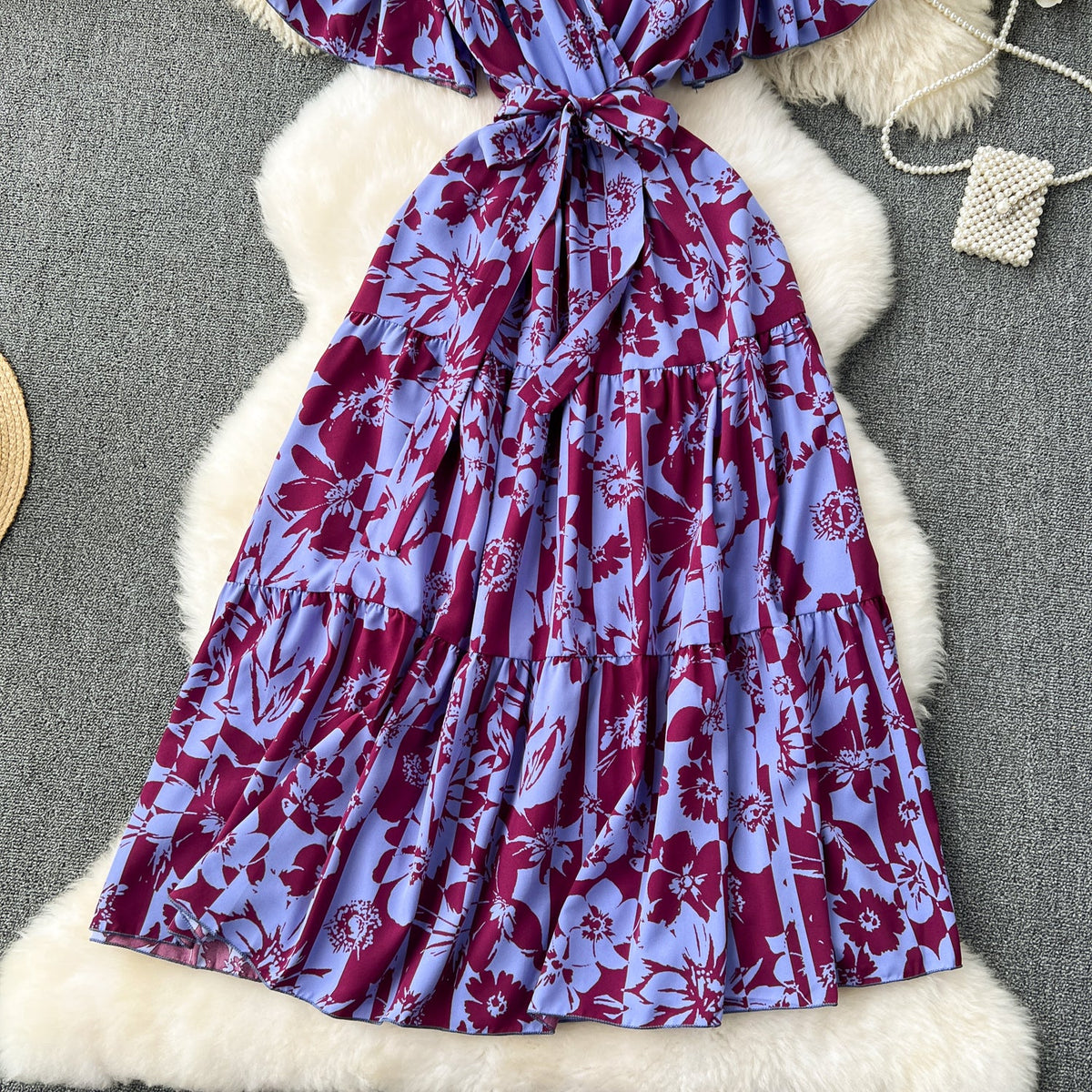 Vintage Ruffled Floral Chiffon Dress