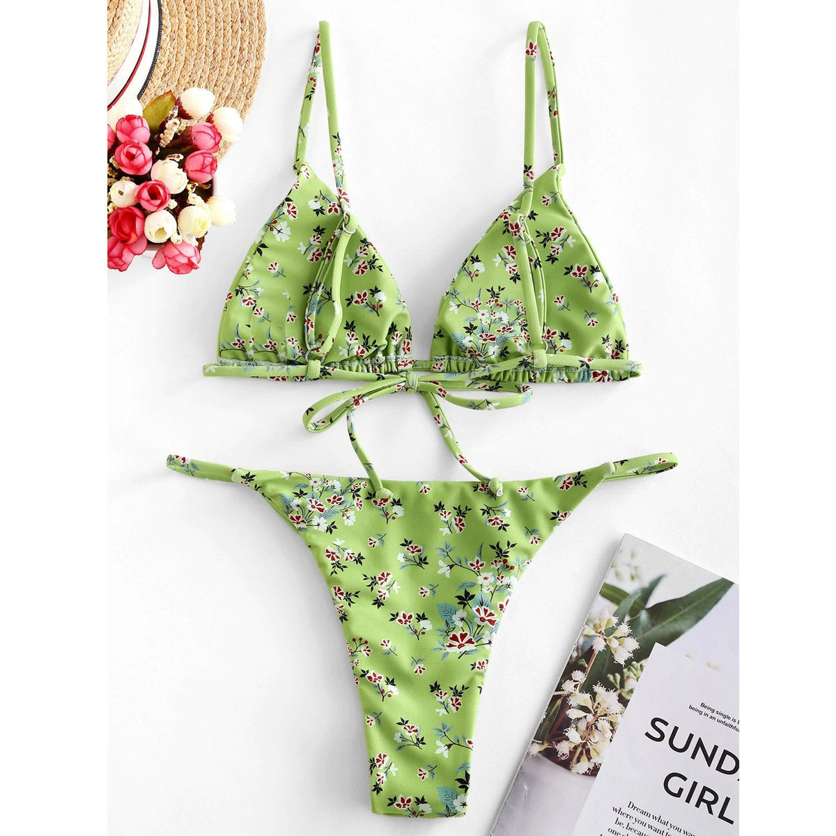 Vintage Printed Three-pieces Bikini