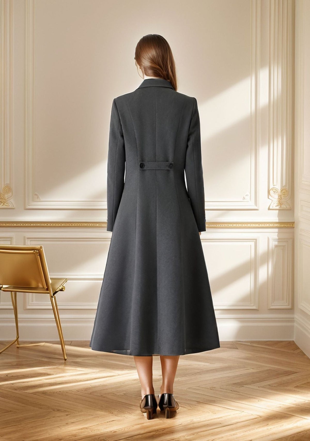 V-neck Double Breasted Elegant Coat