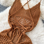 Bohemia Hollowed Caramel Slip Dress