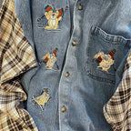 Vintage Denim Patchwork Plaid Shirt