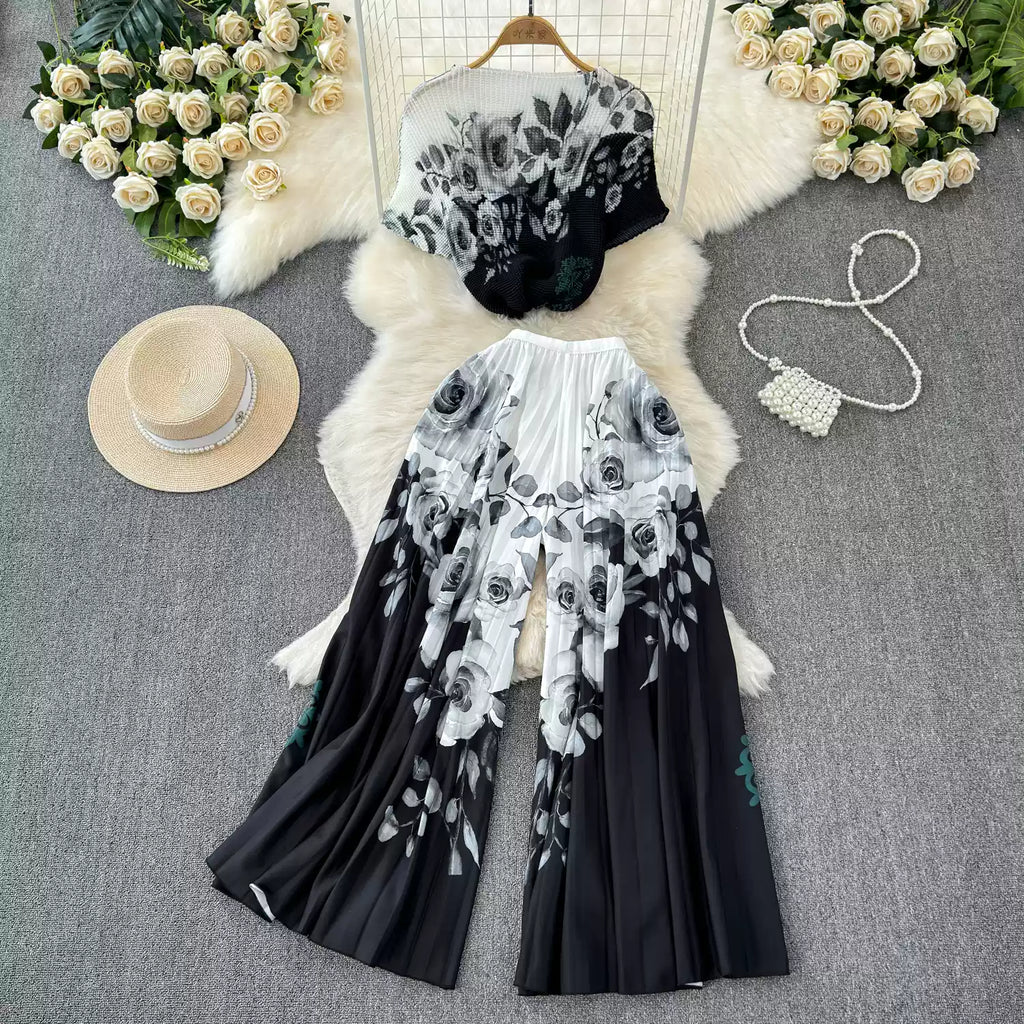 Chiffon T-shirt & Wide-leg Trousers 2Pcs