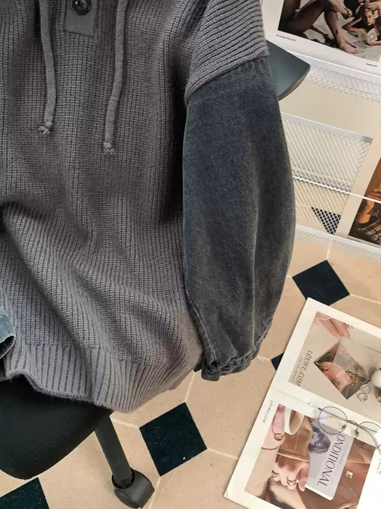 Vintage Denim Patchwork Striped Sweater