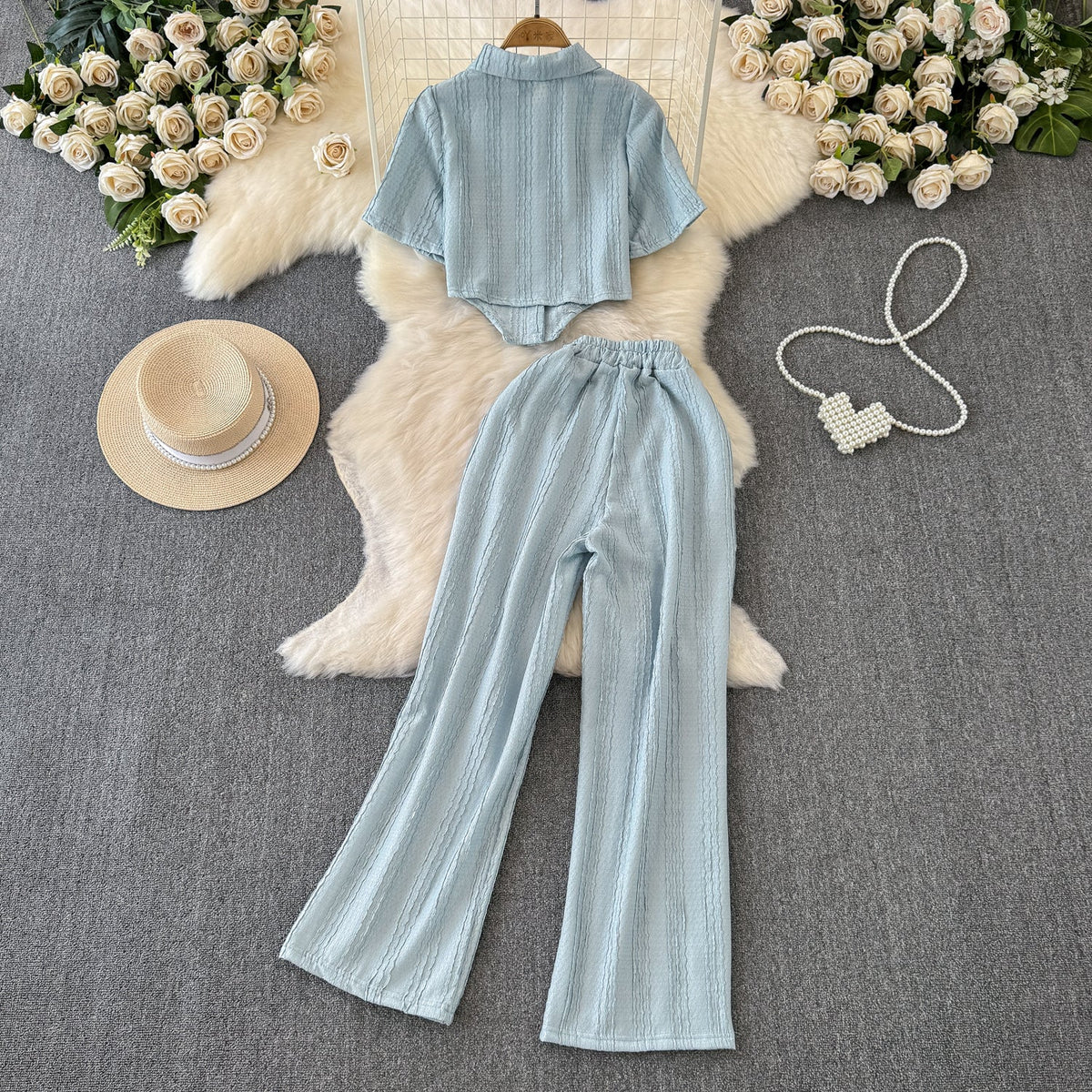 Niche Shirt&Wide-leg Trousers 2Pcs