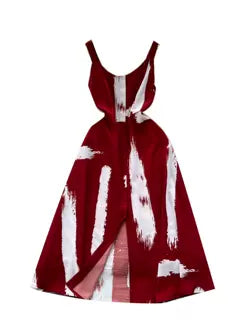 Vintage Printed Split Slip Dress