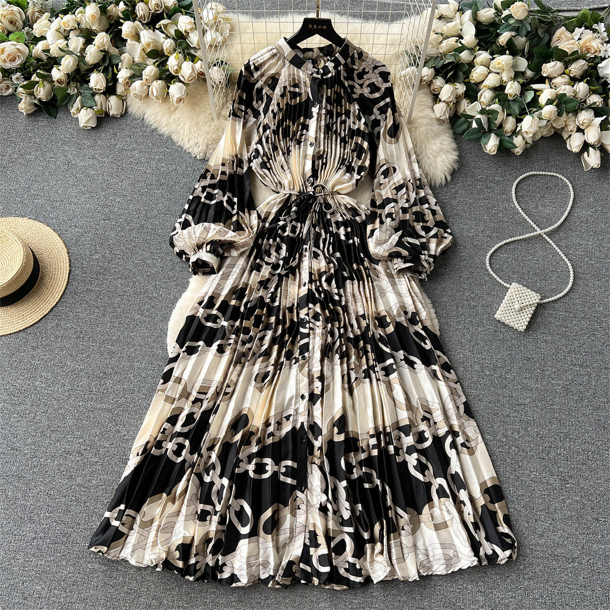 Crew Neck Floral Printed Shirt Dress