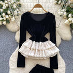 Beaded Ruffled Top & Suede Skirt 2Pcs