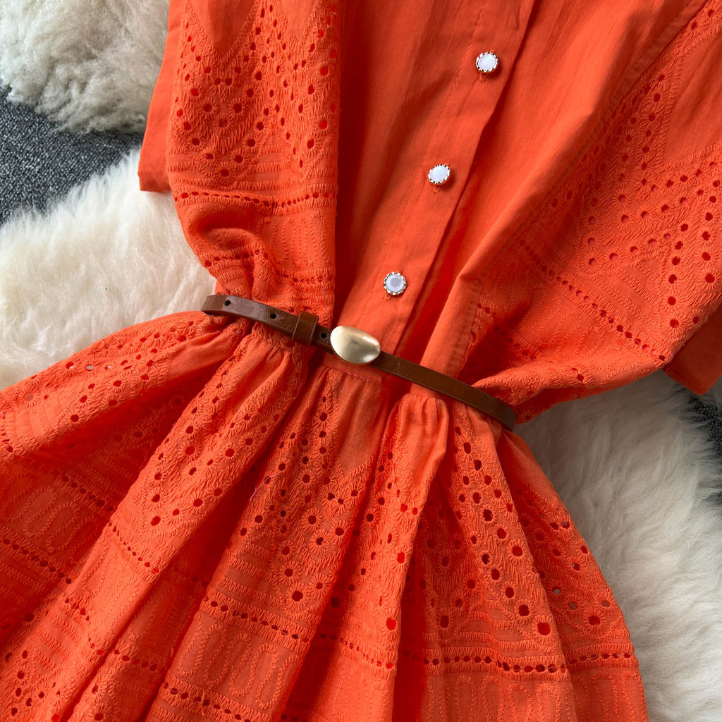 Niche Hollowed Patchwork Shirt Dress