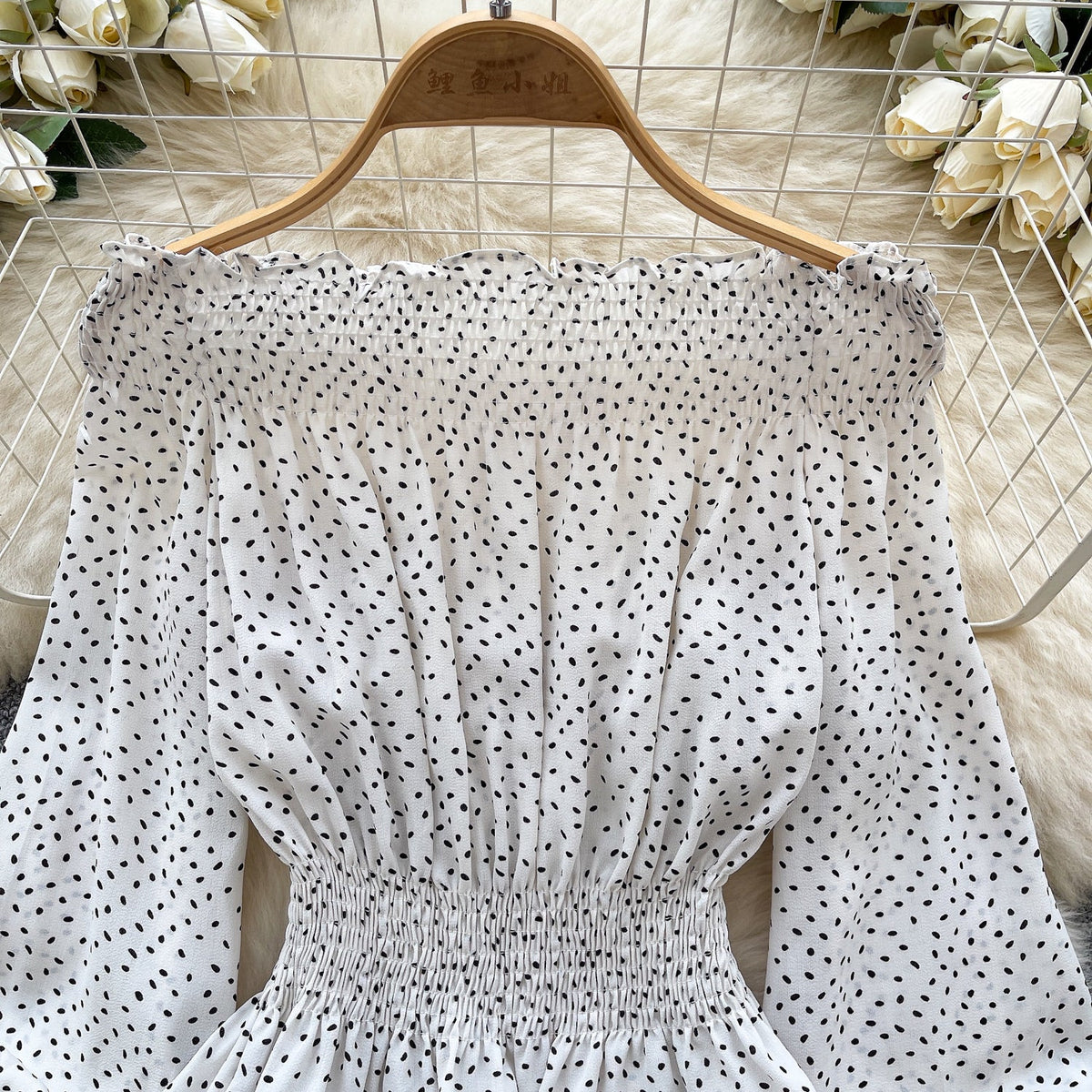 Off-shoulder Polka Dot Elactic Top