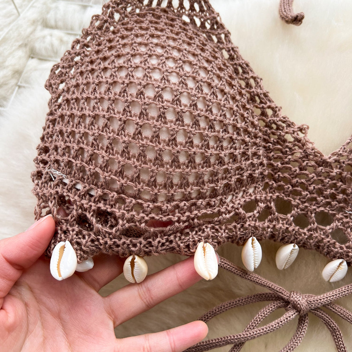 Halter Bikini&Fringed Skirt Knitted 2Pcs