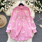 Butterfly Embroidered Loose-fit Shirt