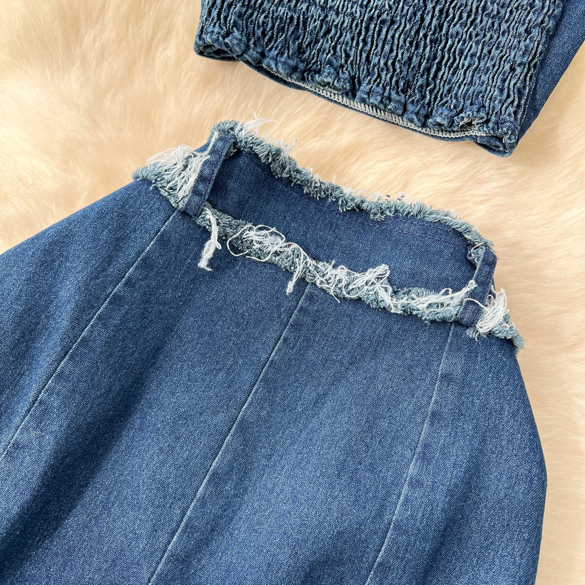 Tank Top & Fringed Skirt Denim 2Pcs