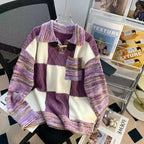 Vintage Cow-horn Button Plaid Sweater