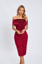 Beroe Off-shoulder Floral Embellished Midi Dress