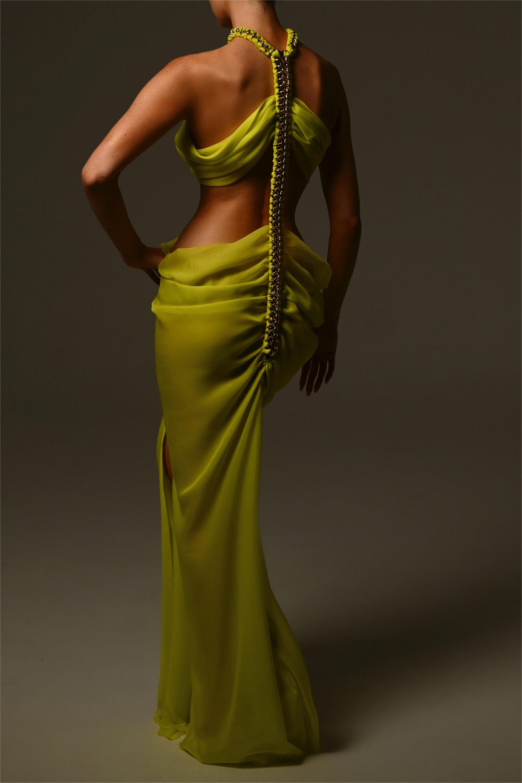 Chiffon Halter Neck Cut-Out Split Midi Dress