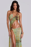 Mesh Cut-Out Halter Neck Midi Dress
