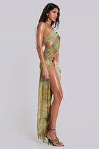 Mesh Cut-Out Halter Neck Midi Dress