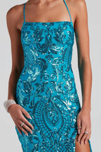 Sequin Sleeveless Split Maxi Dress Blue
