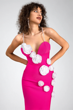 3D Flower Bandage Faux Pearl Midi Dress