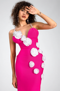3D Flower Bandage Faux Pearl Midi Dress