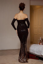 Sequin Off-Shoulder Maxi Dress