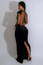 See Through Long Sleeve Rhinestone Maxi Dress