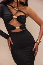 Solid Cut Out One Shoulder Midi Dress