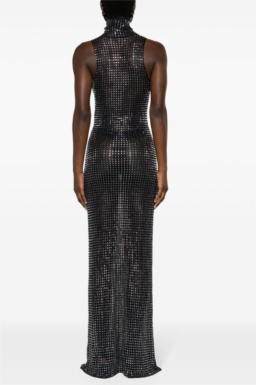 Rhinestone High Neck Sleeveless Midi Dress