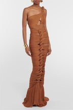 One Shoulder Cut-Out Top & High Waist Maxi Skirt Set