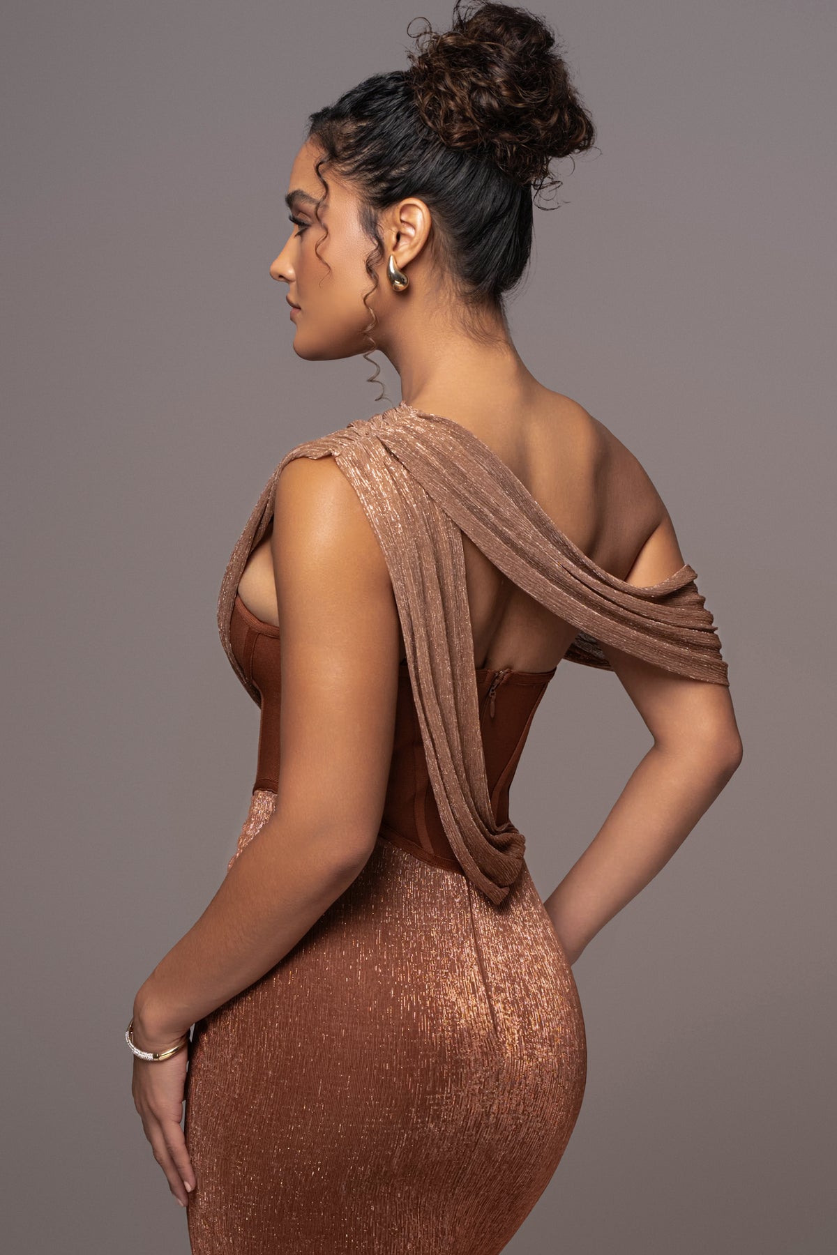 Bandage Solid One Shoulder  Midi Dress