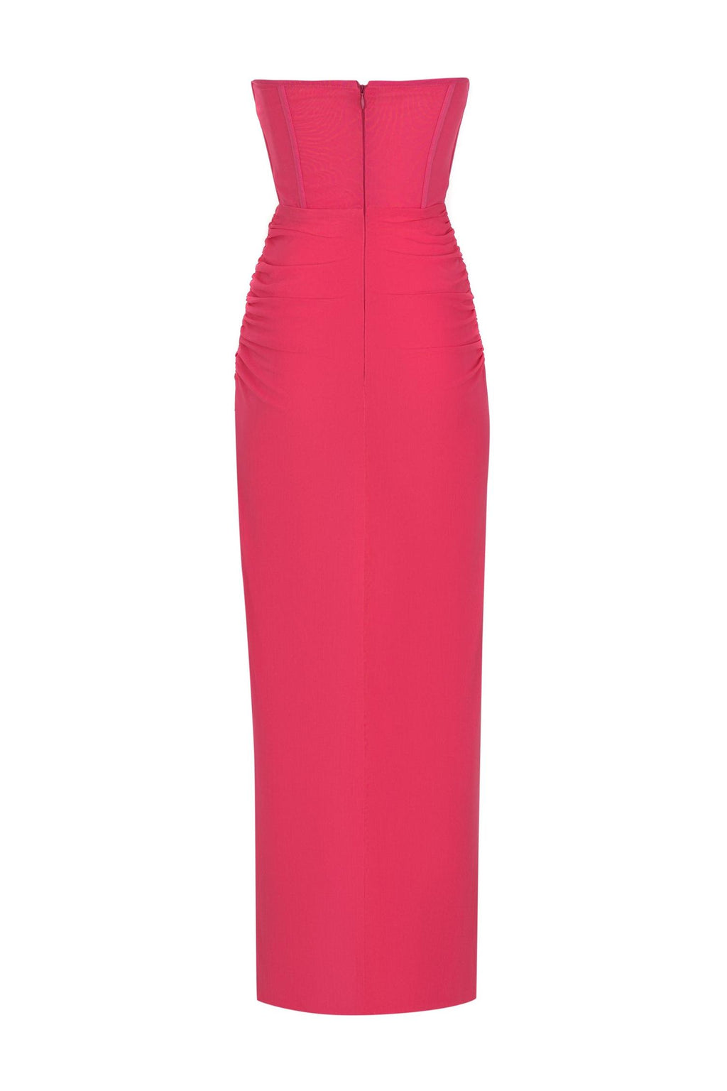 Corset Ruched Strapless Split Maxi Dress