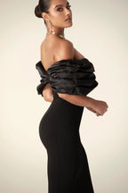 Satin Splicing Off Shoulder Split Maxi Dress