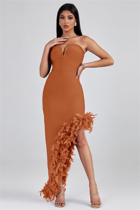 Feather Tassel Knit Midi Dress