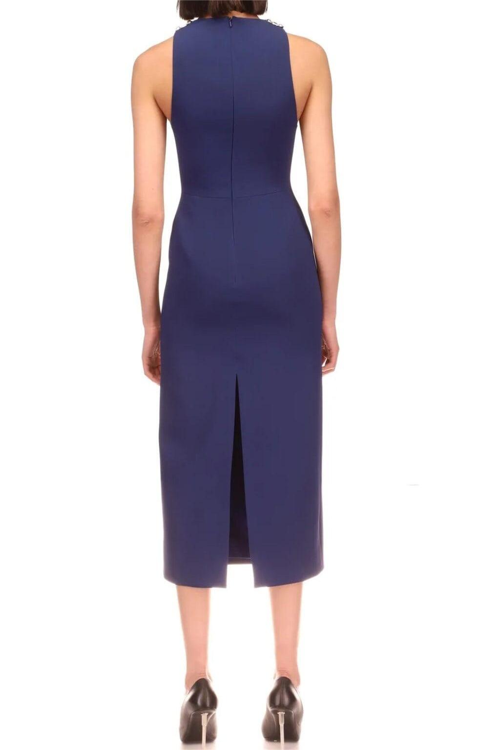 Rhinestone Solid Cut Out Sleeveless Midi Dress