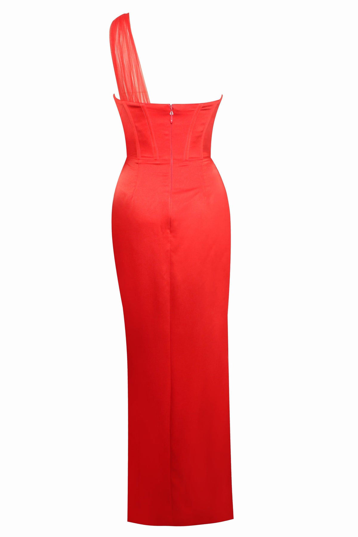 Satin Faux Pearl One Shoulder Midi Dress