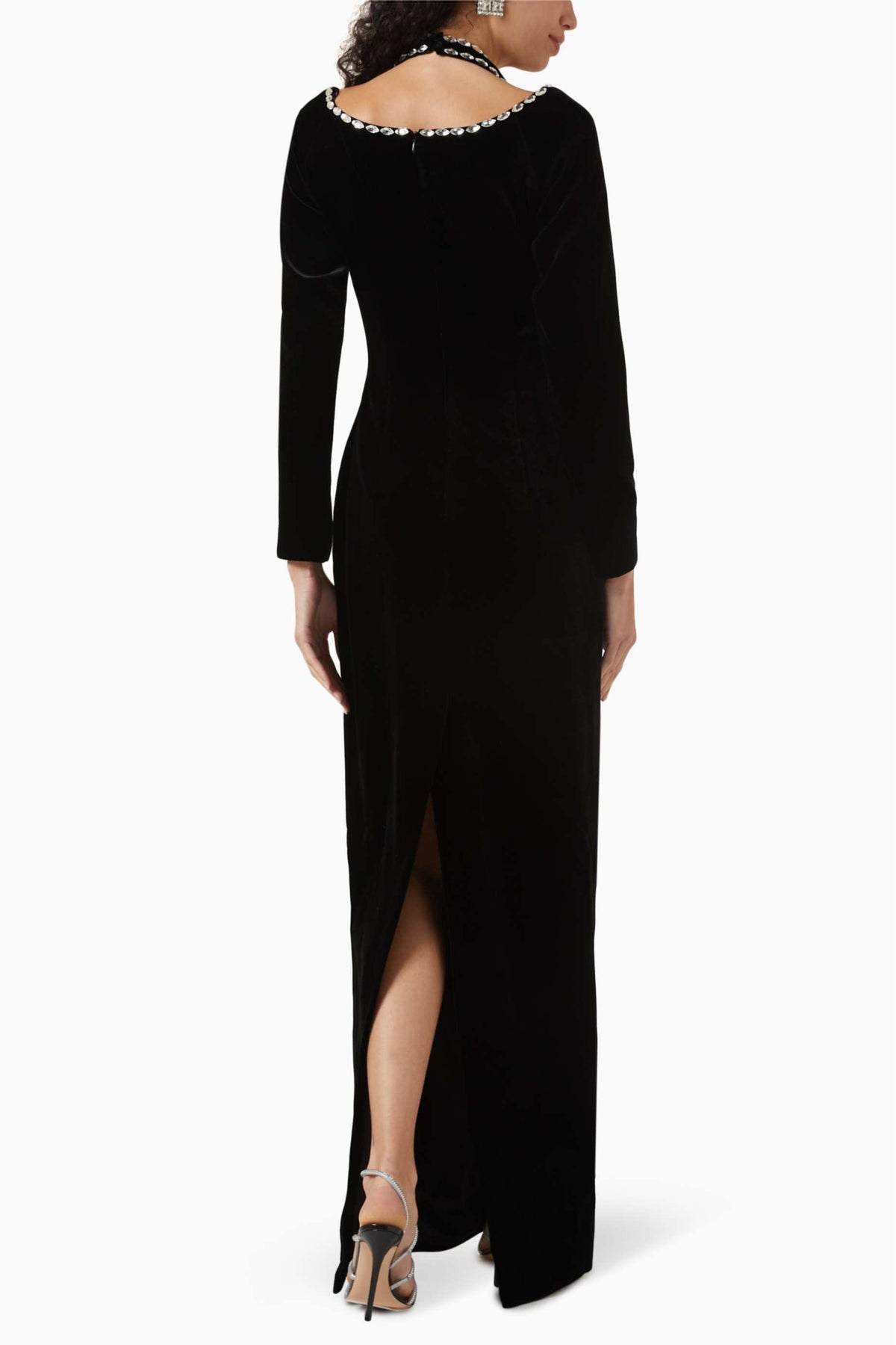 Rhinestone Trimmed Bandage Cut Out Midi Dress