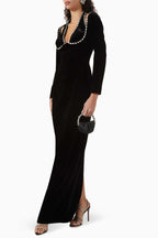 Rhinestone Trimmed Bandage Cut Out Midi Dress