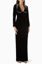 Rhinestone Trimmed Bandage Cut Out Midi Dress