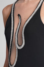 Rhinestone Sleeveless Split Midi Dress
