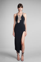 Rhinestone Sleeveless Split Midi Dress