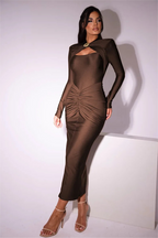 Jersey Cut Out Long Sleeve Ruched Midi Dress