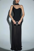 Mesh Splicing Off Shoulder Asymmetric Maxi Dress