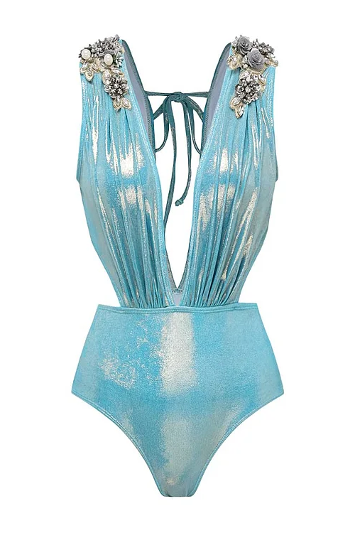 3D Flower V-Neck Two Piece Swimsuit Set