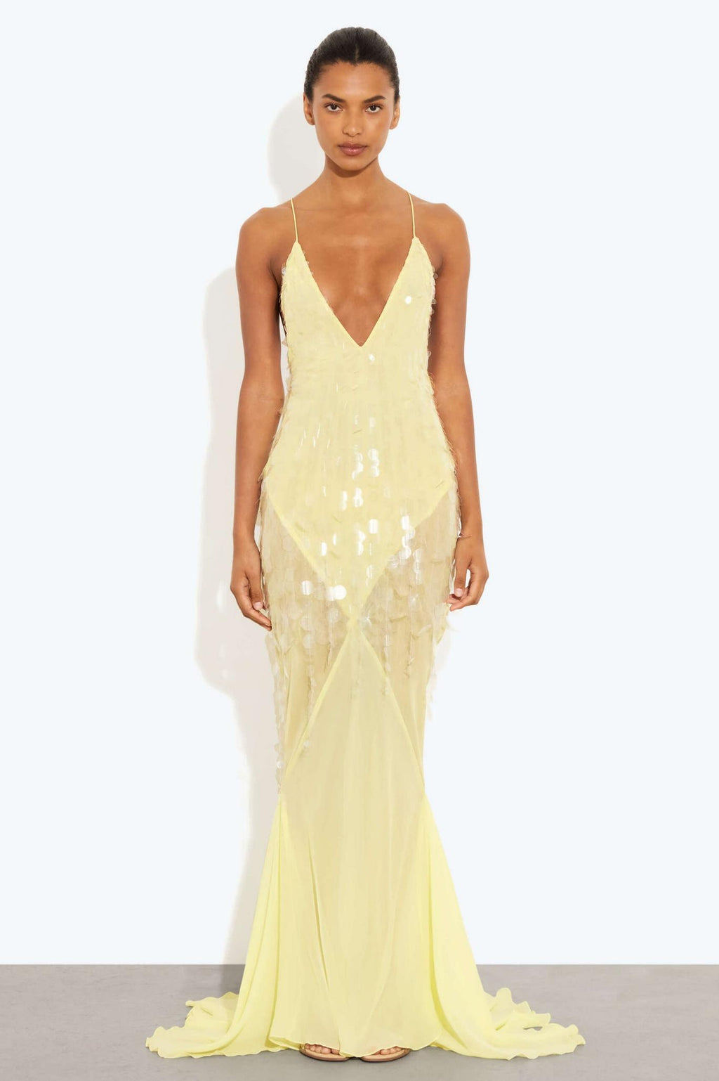 Sequin V-Neck Mesh Sleeveless Maxi Dress