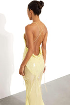 Sequin V-Neck Mesh Sleeveless Maxi Dress