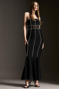 Off-Shoulder Rhinestone Fishtail Maxi Dress