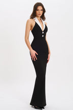 Contrast Color Flapped Split Maxi Dress